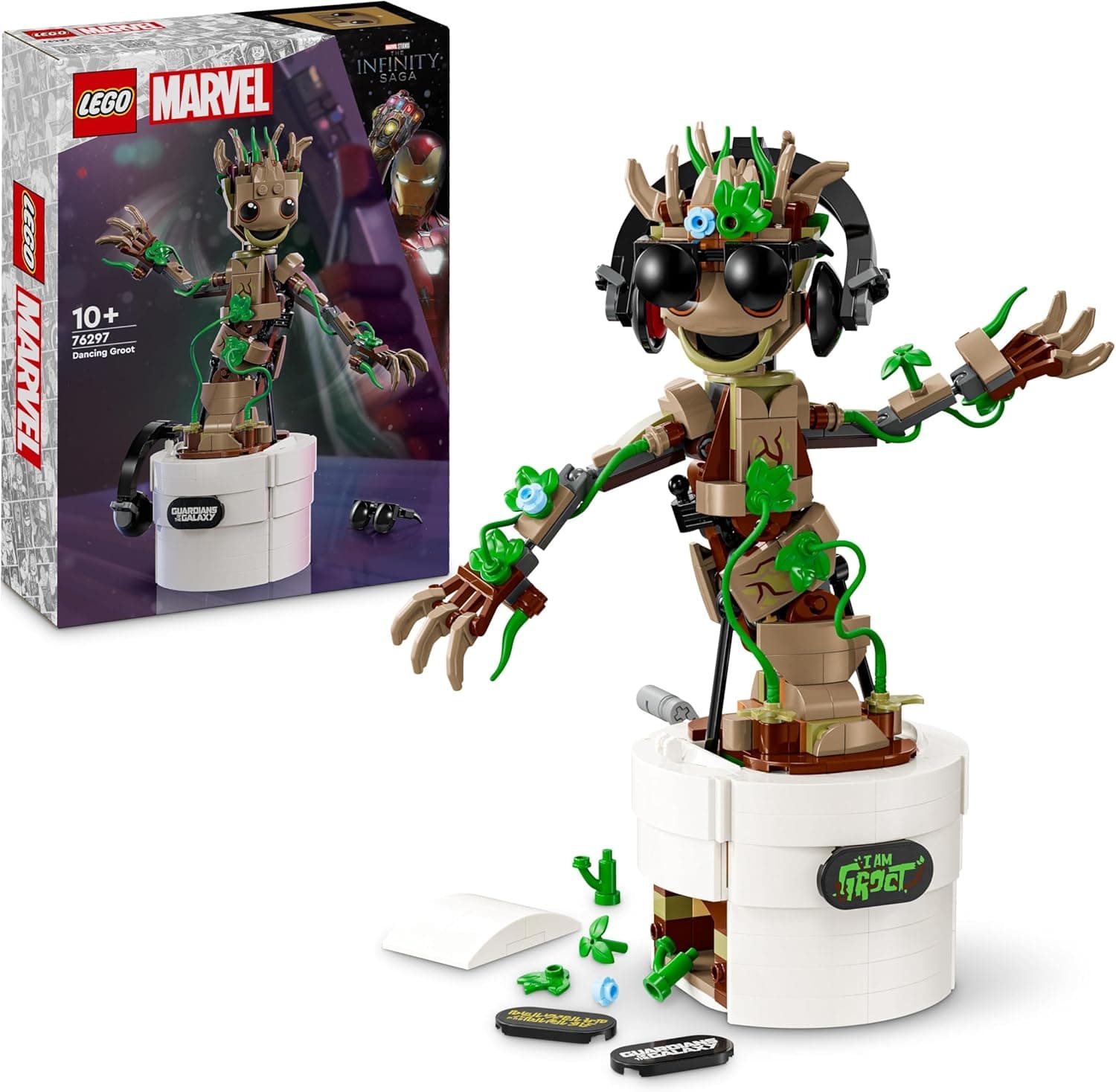 LEGO Marvel Groot Dançarino figura articulada do personagem de guardiões da galáxia, brinquedo de construção de super-heróis, presente de vengadores para meninos e meninas de 10 anos ou mais 76297