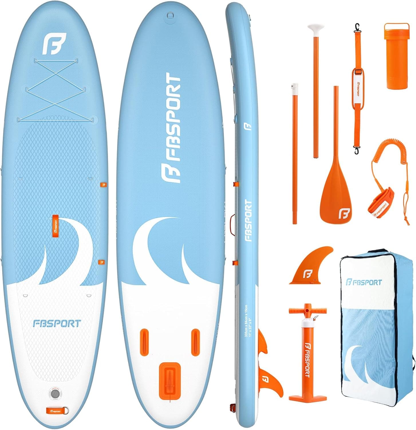 FBSPORT | Prancha de paddle surf insuflável com remo ajustável e acessórios, 335x84x15 cm