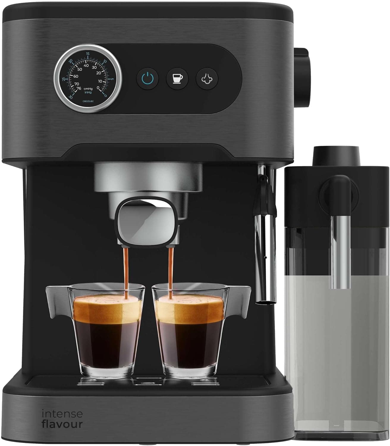 Cecotec Máquina de café expresso para café expresso e cappuccino Power Espresso 20 Pro Latte, 20 bares, vaporizador, ecrã com botões, reservatório de água 1,5 l, tanque de leite 550 ml