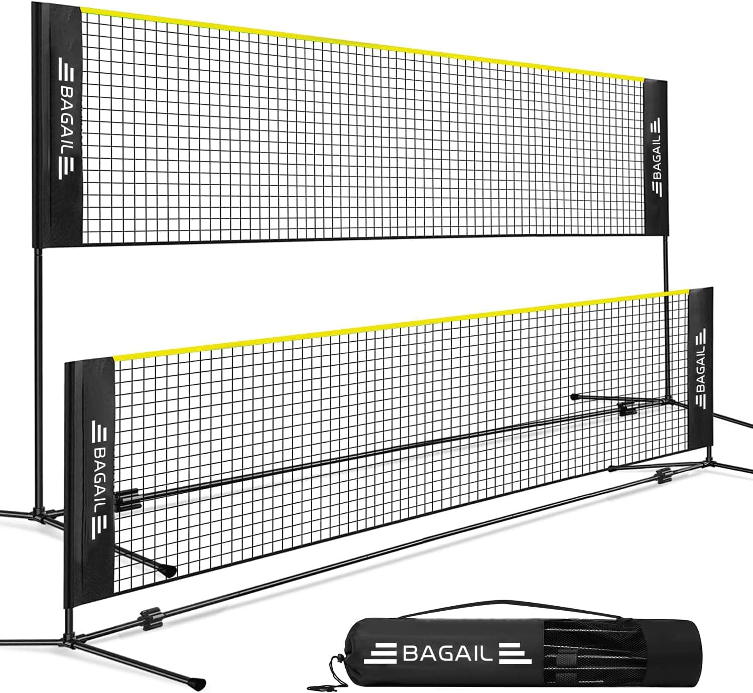BAGAIL Rede de badminton dobrável feita de nylon com suporte de altura regulável e bolsa de transporte, fácil de montar e desmontar, jogar ténis, badminton ou voleibol, 4.2 m