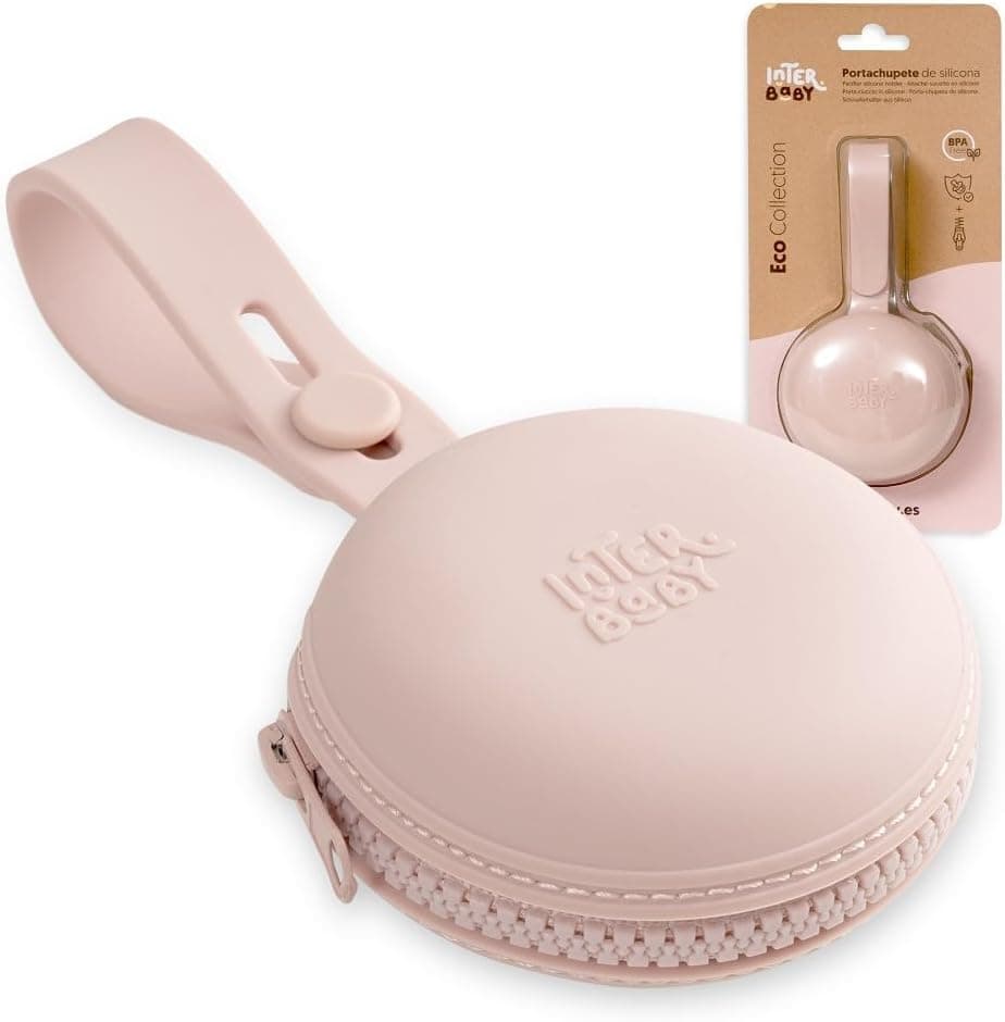 Interbaby - Porta-chupeta de silicone | Porta-chupetas, confortável, higiénico, unissexo, guarda-chupetes ajustável para bebé, fácil fixação, com fecho de correr, sem BPA, rosa maquilhagem