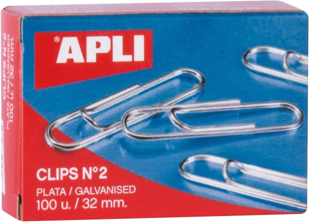 APLI 11714 Clipes galvanizados número 2, 32 mm, 100 u, prata
