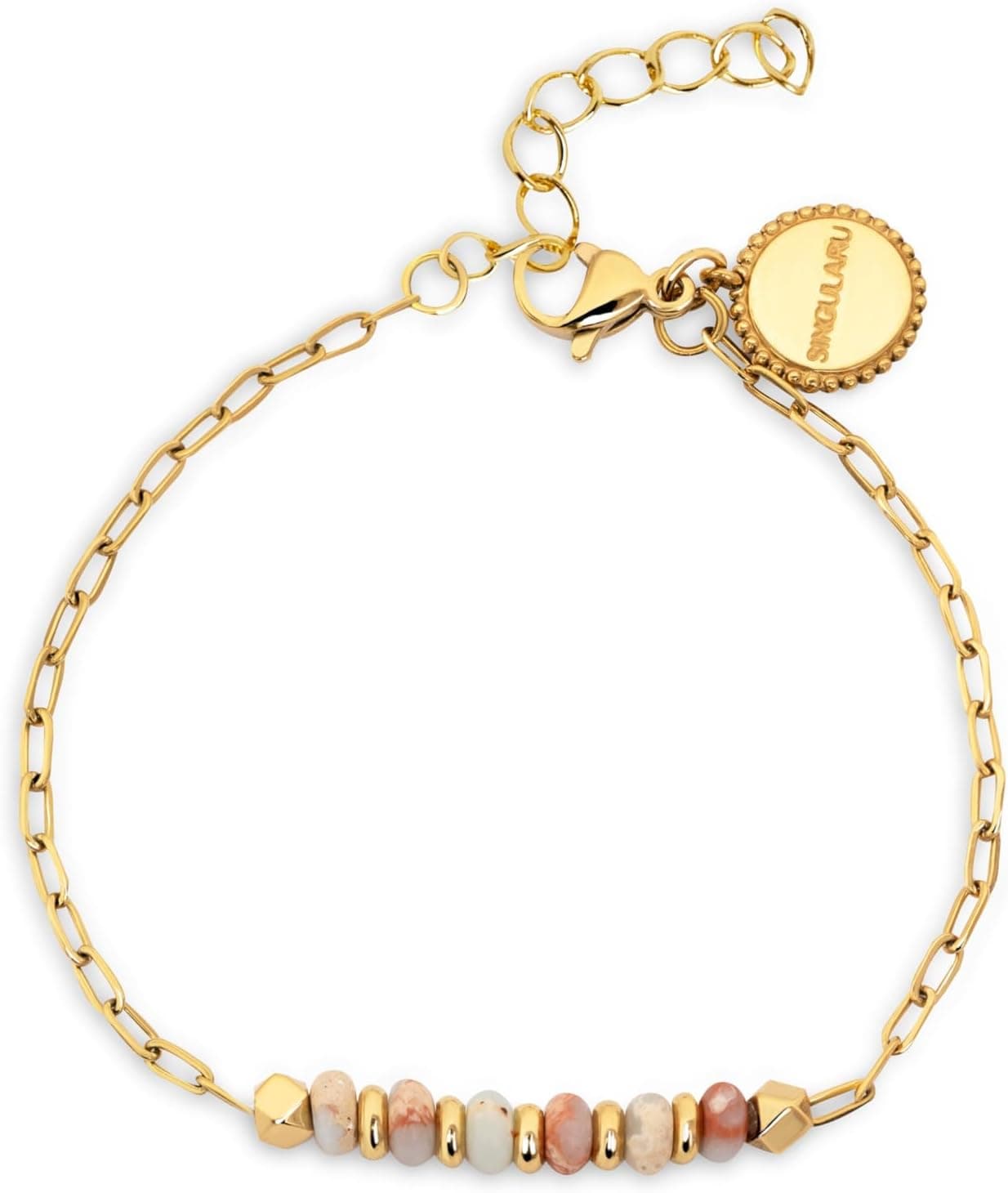 SINGULARU - Pulseira Daylight aço casa de banho ouro - pulseira em aço com acabamento casa de banho de ouro de 18 Kt e pedras naturais - jóias para mulher, Liga de aço, Sem Pedra Preciosa