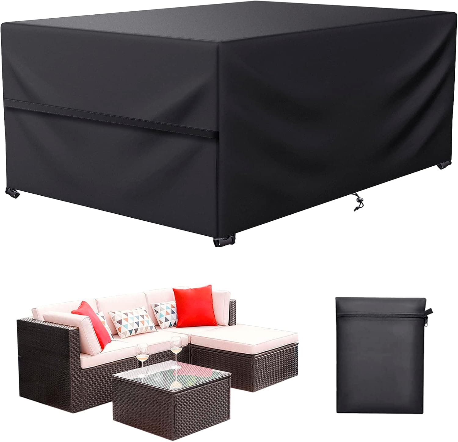 LCGOD | Capa retangular impermeável em Oxford 600D para proteger mobiliário de jardim 210 x 123 x 80 cm