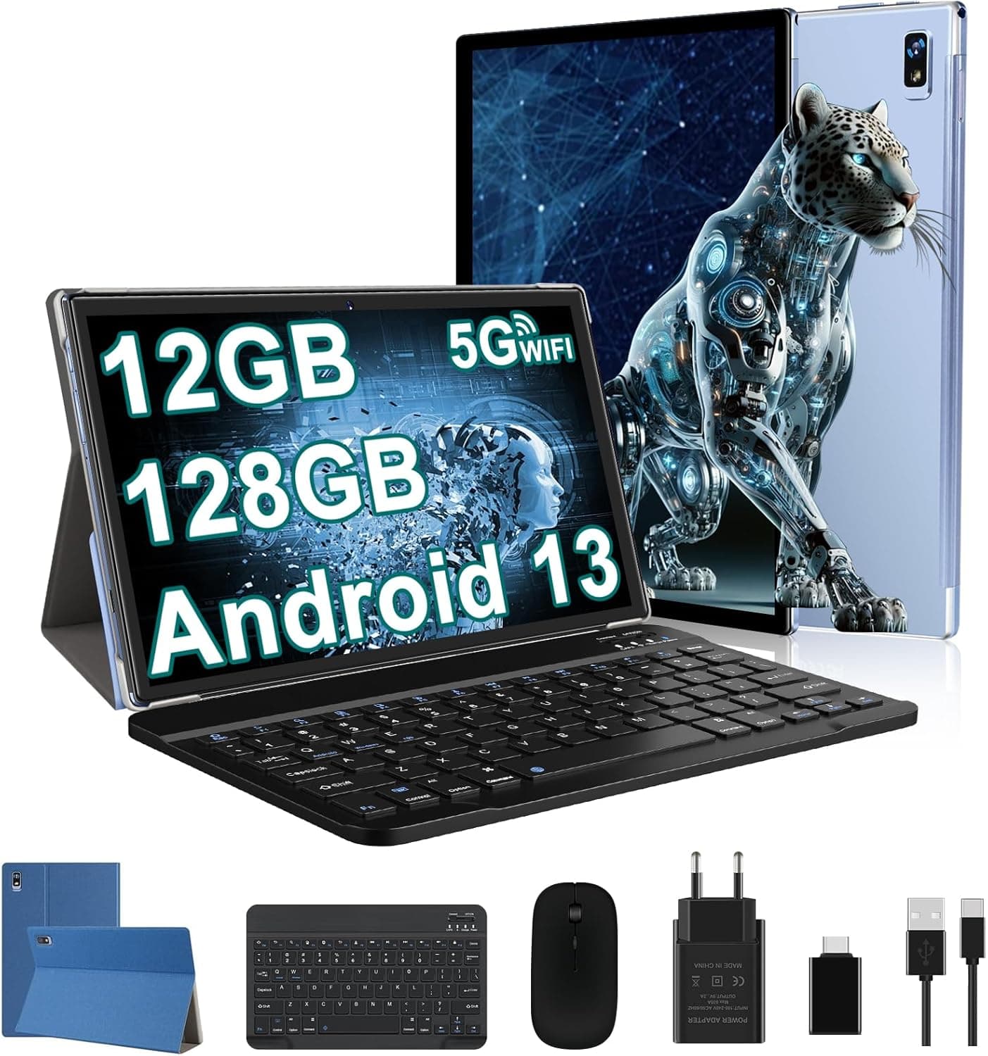 fezawio Tabela de 10 polegadas, tablet Android 13, Octa-Core 2,0 GHz, 12 GB RAM + 128 GB ROM (TF 1tb), 5G + 2,4 G WiFi, Bluetooth 5.0, 5 MP + 8 MP, 8000 mAh, Face ID, Tablet Tablet Escadado e Ray O