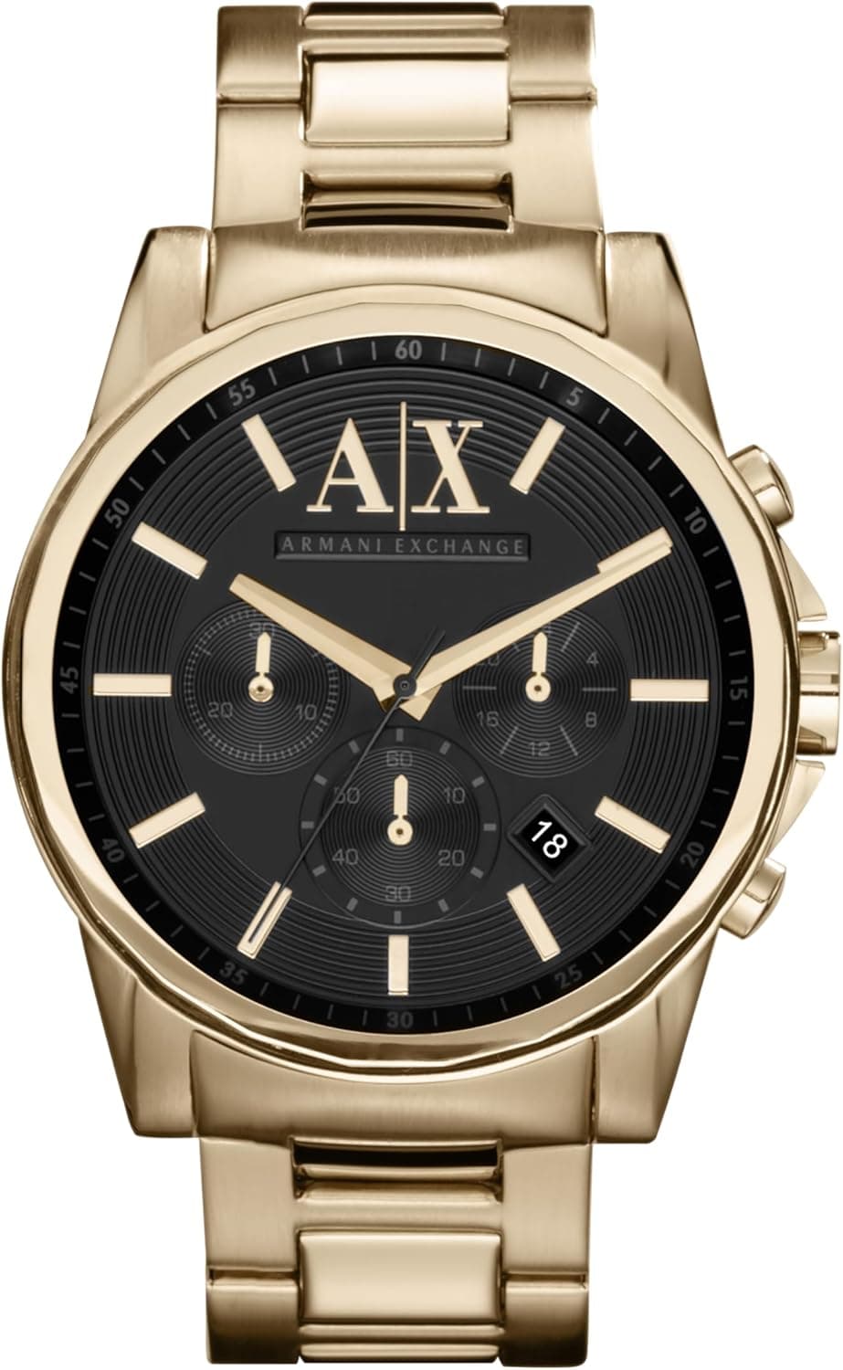 Armani Exchange Chronograph 45 mm | Relógio de homem com movimento de quartzo, caixa e bracelete em aço inox dourado e mostrador preto