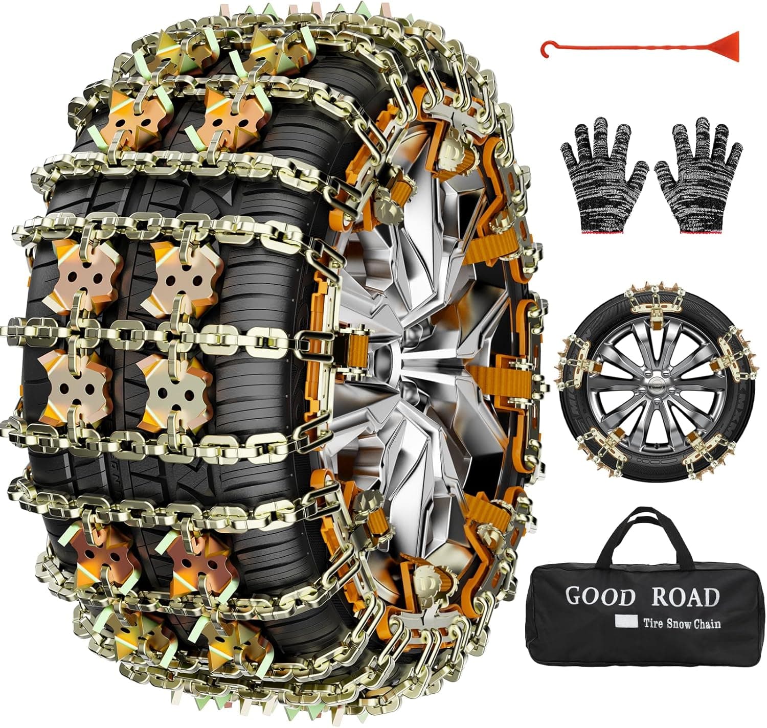 YeXhot Correntes de carro de neve universais, 8 unidades correntes de neve (largura do pneu de 165 - 265 mm), 2 minutos de instalação e desmontagem, para Berlina SUV monovolume camião Pickup, com