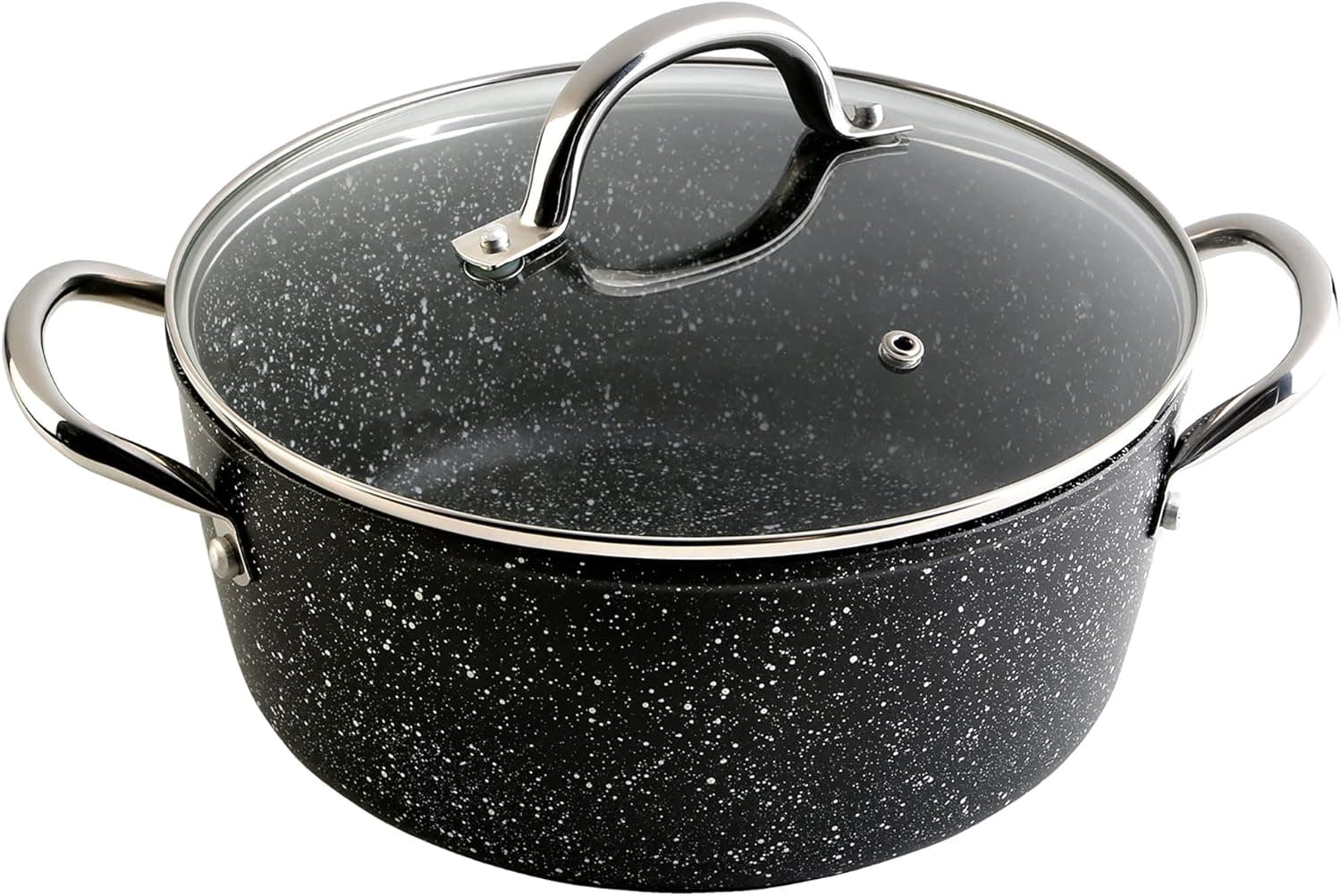 WECOOK! Granite caçarola alta indução completa 20 cm tampa de vidro, alumínio forjado 2,2 litros, anti-aderente ecológico pedra sem PFOA, asas de aço, adequadas para cozinhas, vitrocerâmica, gás,