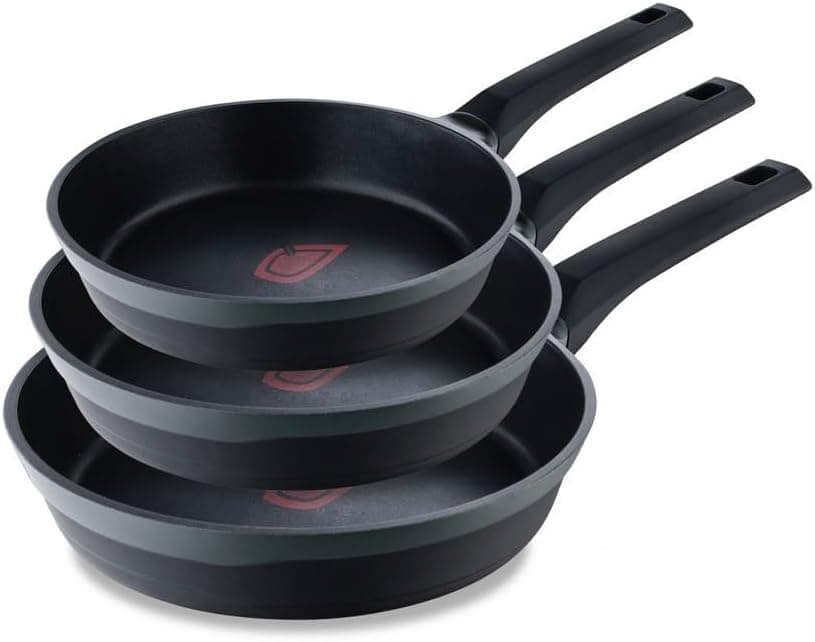 MasterPro Gastro Reeco, conjunto de 2 frigideiras de 24 e 28 cm de diâmetro, indicador de temperatura, alumínio fundido reciclado, anti-aderente, cabo Soft Touch, para todos os tipos de cozinhas
