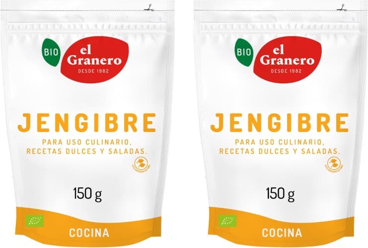 El Granero Integral - Gengibre bio - Feito à base de pó de raiz de gengibre ecológico - ajuda a realizar a digestão - prevenção de náuseas e tonturas, 150 g x 2