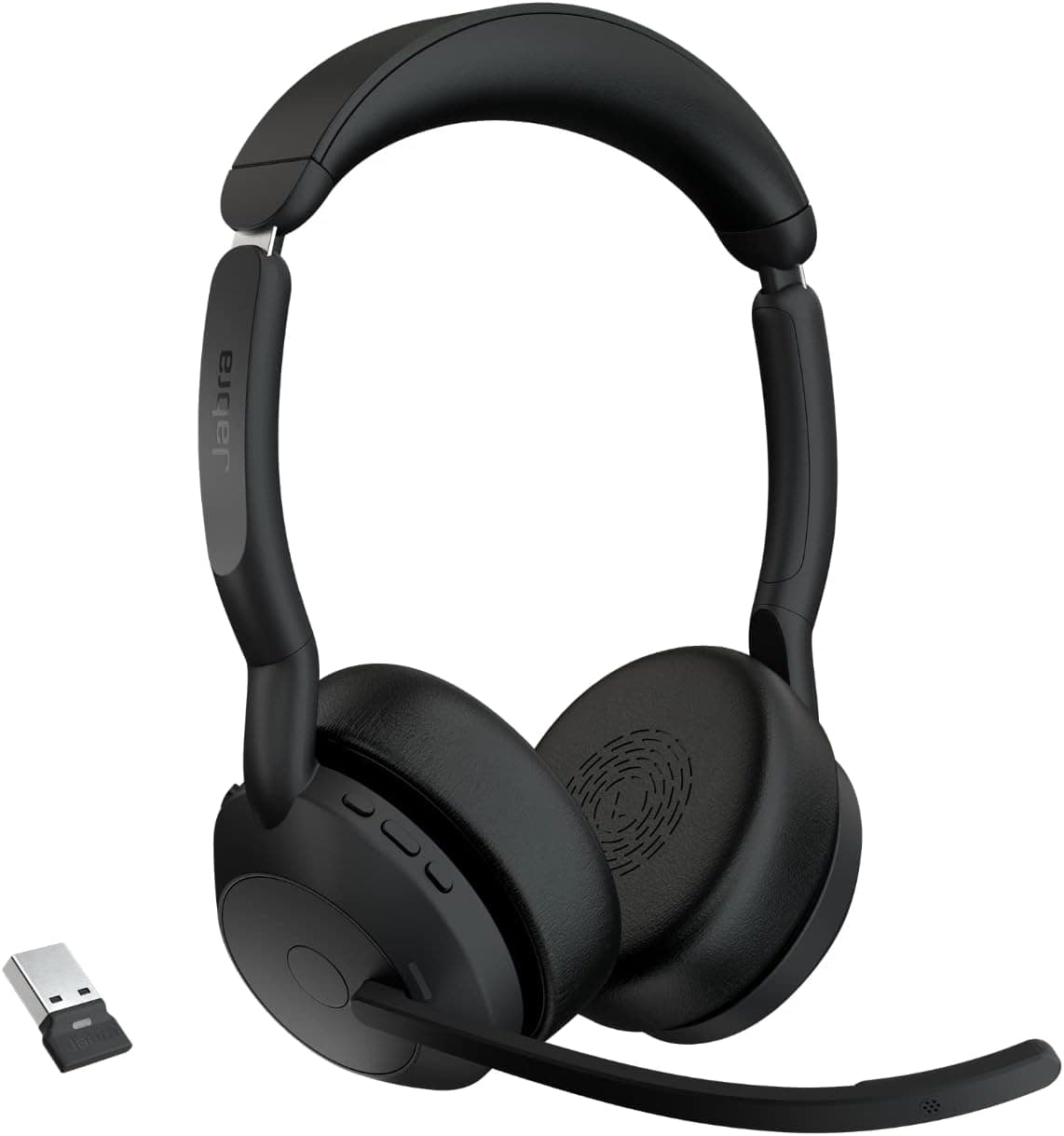 Jabra Evolve2 55 Auriculares estéreo sem fios com tecnologia Jabra Air Comfort, microfones com cancelamento de ruído e ANC, para plataformas UC como Zoom e Google Meet, preto
