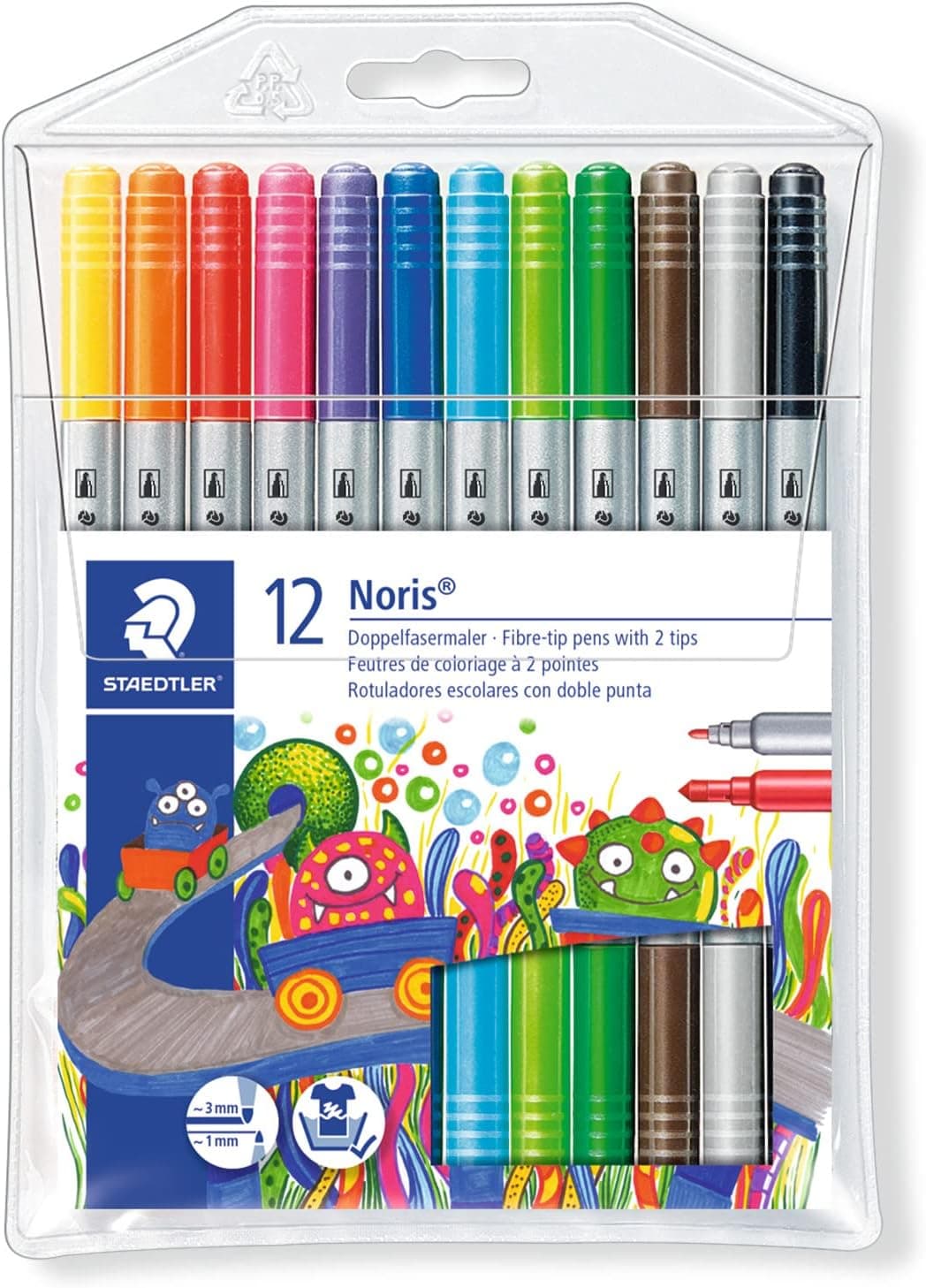Staedtler Marcadores de traço duplo. Noris Club. Cores brilhantes e sortidas. Estojo com 12 marcadores. 320 NWP12
