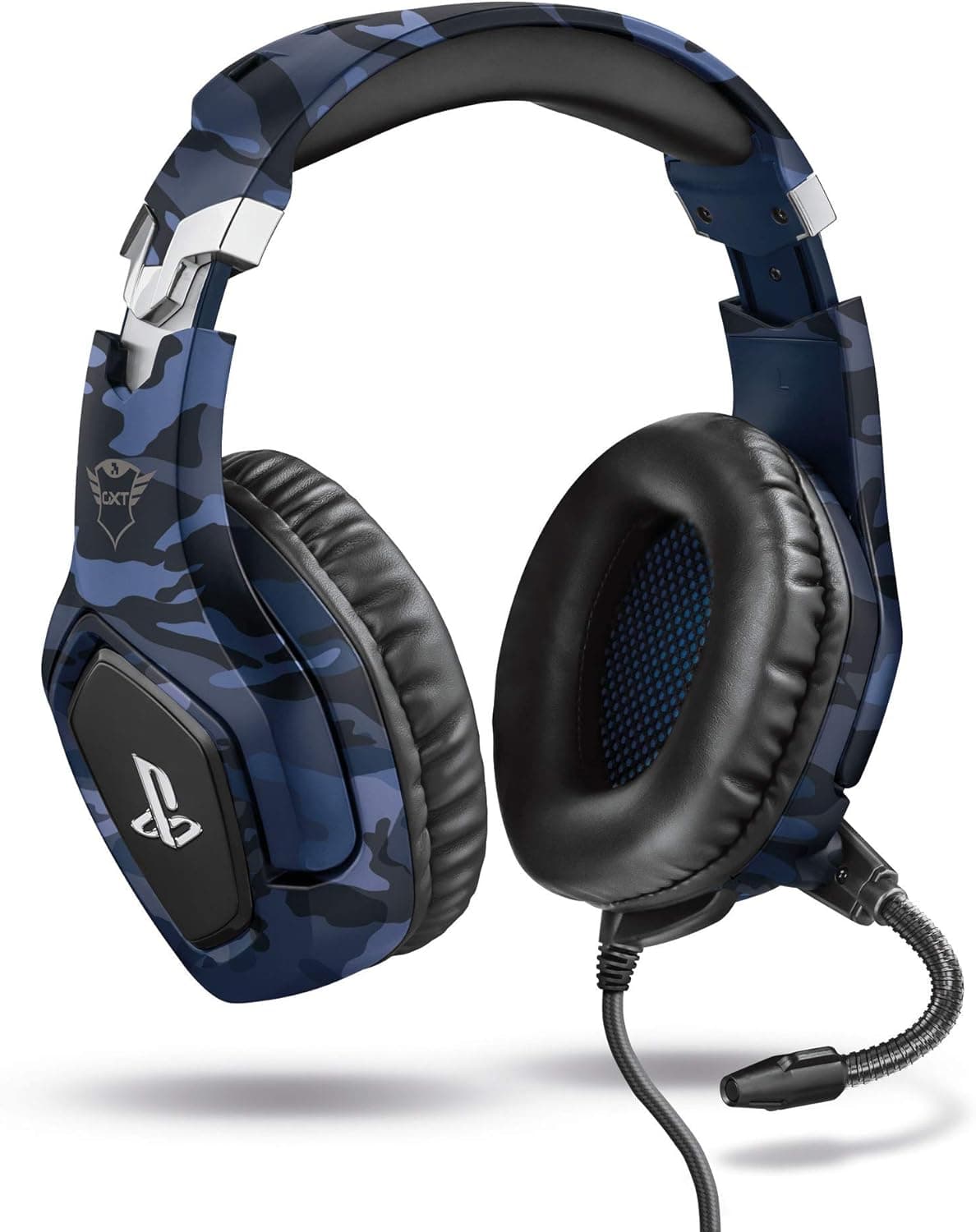 Trust Gaming Capacetes PS4 e PS5 Auriculares de Gaming GXT 488 Forze-B, licença oficial para Playstation, microfone dobrável, altifalantes ativos de 50 mm, cabo entrançado de nylon de 1,2 m, azul