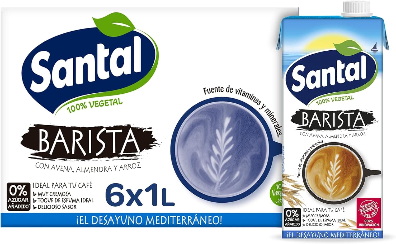 Santal Bebida Vegetal | Pack de 6 bebidas de amêndoa, aveia e arroz sem açúcares adicionados, alternativa ao leite, 1 L cada