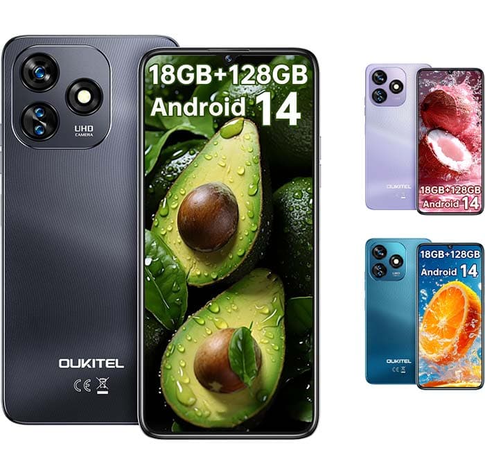 OUKITEL C51 Telefones celulares livres, ecrã HD de 6,8" 90 Hz, smartphones, 18 GB + 128 GB/1 TB Android 13 Smartphone, bateria 5150 mAh, câmara 13 MP móvel, 3 ranhuras para cartões / OTG. /GPS, N