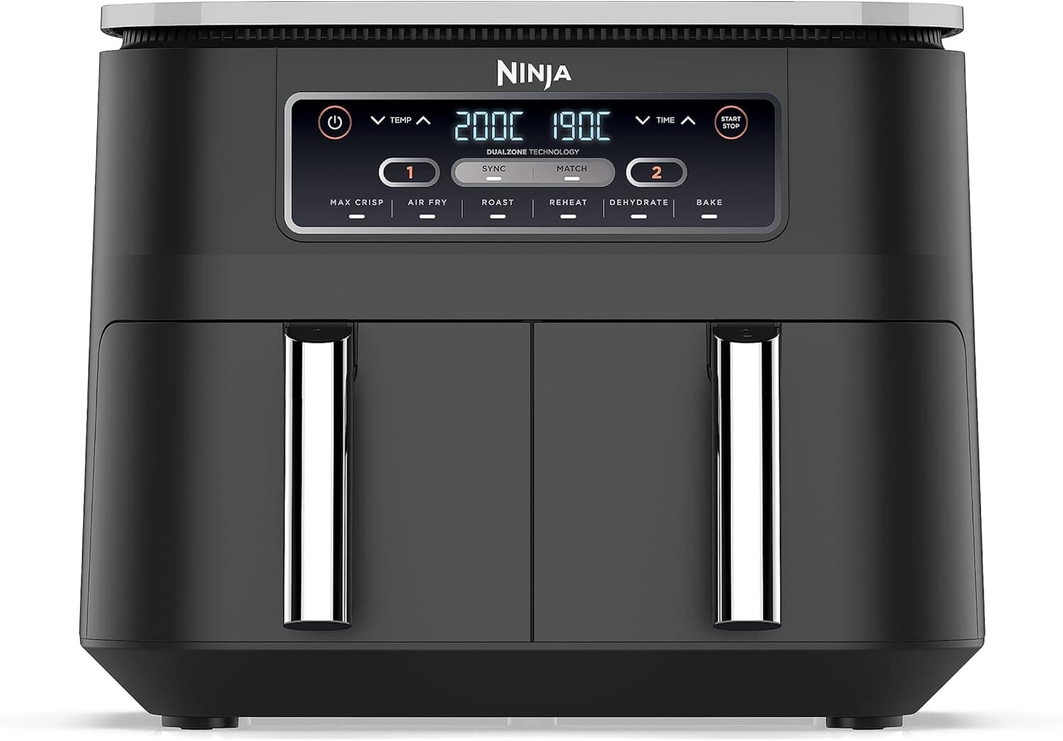 Ninja Foodi Air Fritadeira com compartimento duplo, 7,6 L, 6 em 1, Max Crisp, assar e mais funções, 4-6 porções, cestos antiaderentes, AF300EU 