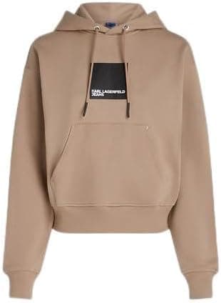 KARL LAGERFELD JEANS Regular Box Logo Hoodie Camisola com capuz, Desert Taupe, M para mulher, Toupeira do Deserto, Unissexo médio