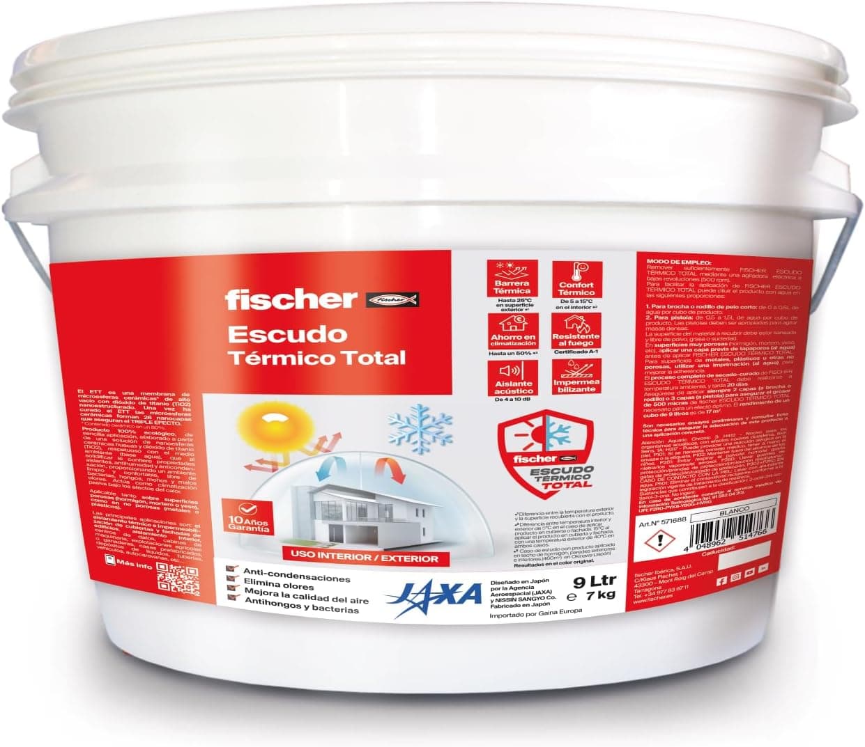 Fischer Total Thermal Shield | Tinta térmica refletora 9 L para isolamento e impermeabilização de paredes e tetos