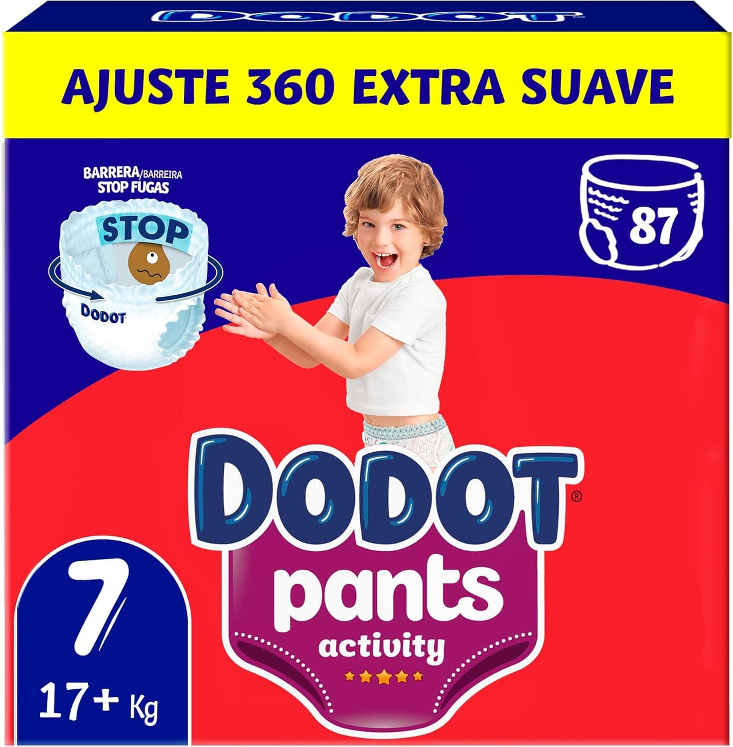 Dodot Fralda - cuecas Activity Pants, tamanho 7 (17 kg), 87 fraldas, com ajuste 360 anti-fugas extra suave