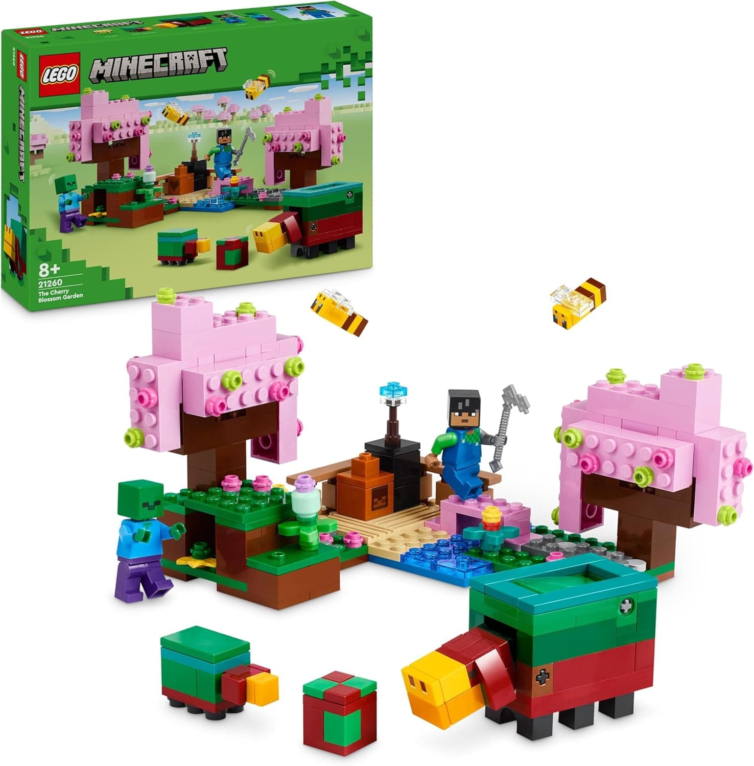 LEGO Minecraft Jardim de cerejeiras em flor com animais de brinquedo, figura de Sunny, Sniffer, zumbi e abelhas, presente baseado em videojogo para meninos e meninas de 8 anos ou mais 21260