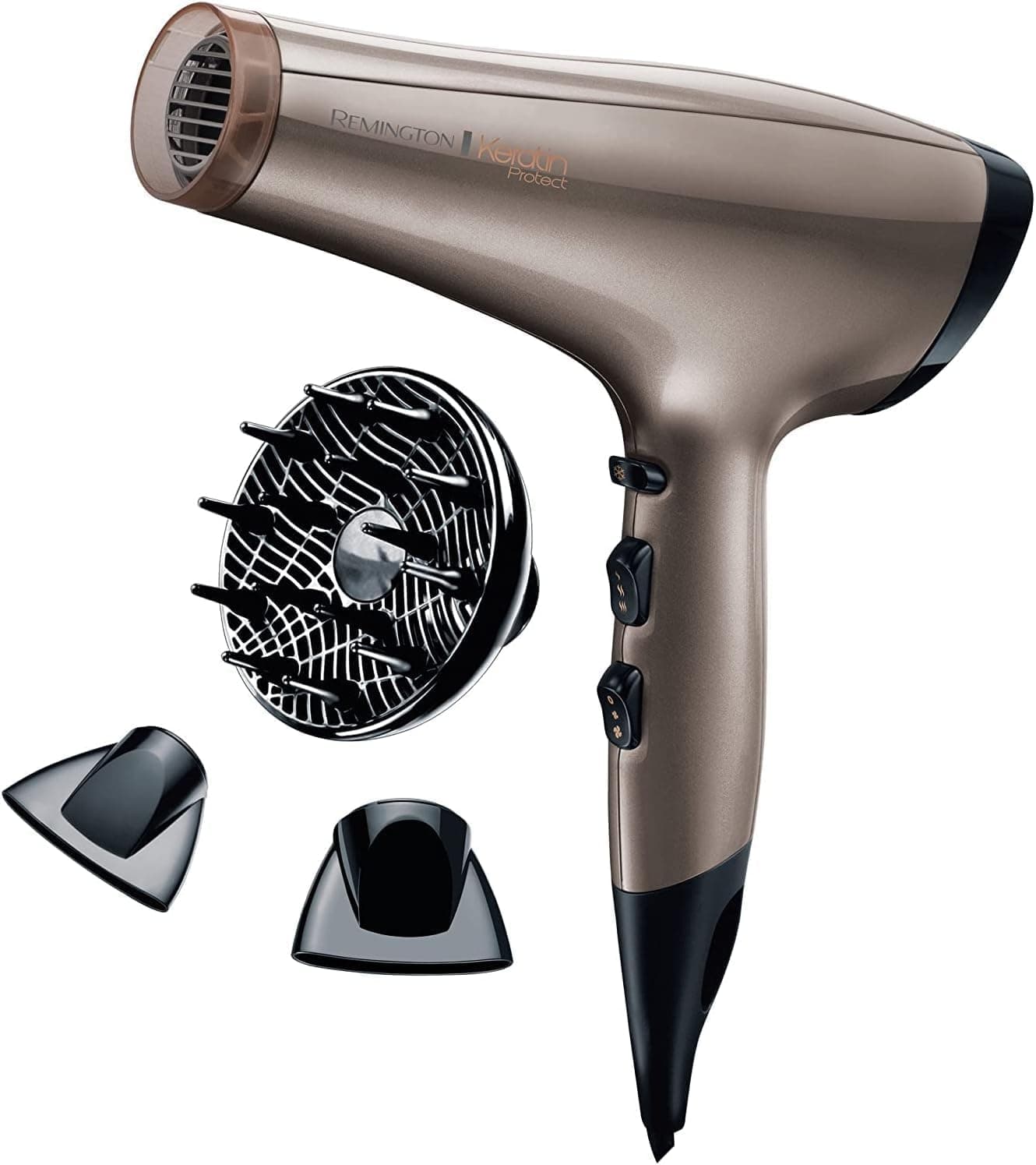 Remington Secador de cabelo profissional Keratin Protect, anel condicionador de queratina e óleo de amêndoas, iónico, 2200 W, motor AC, 2 concentradores, 1 difusor 3 temperaturas, 2 velocidades