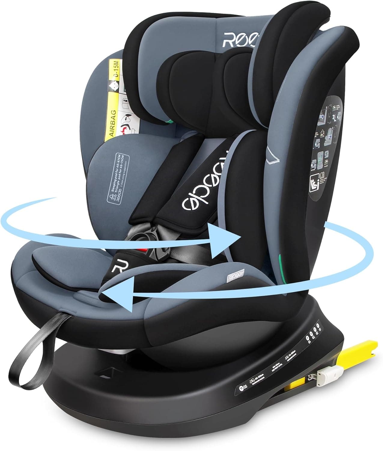 Reecle I-Size Cadeira de carro giratória 360 com ISOFIX, 40-150 cm (0 ~ 36 kg), aprox. 0-12 Anos (Preto)