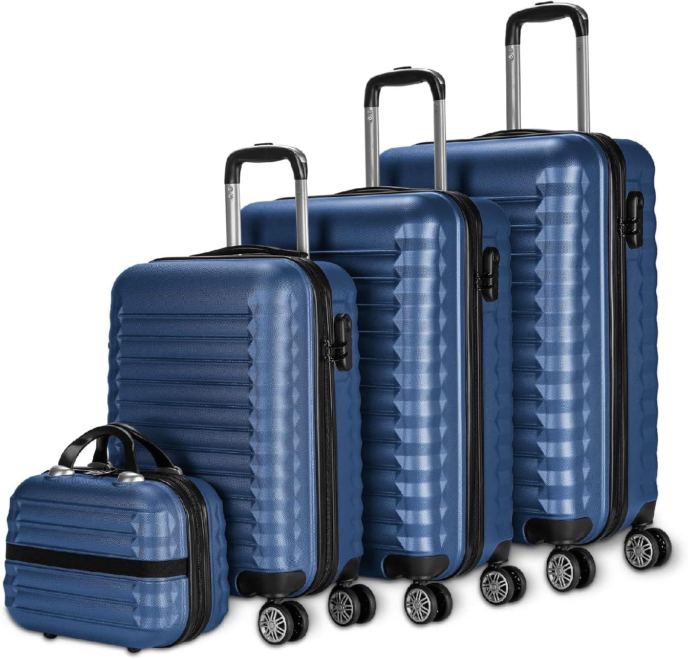 NUMADA Conjunto de malas rígidas 3/4 peças, mala de cabine 53 cm, média 63 cm, grande 75 cm e necessitar. Resistentes, leves e seguros, 2. azul-marinho, Conjunto de malas de viagem ABS Eco Friendly, 4