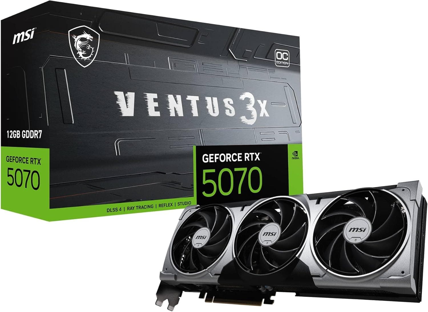 MSI GeForce RTX 5070 12G Ventus 3X OC Placa gráfica, RTX 5070, 12 GB GDDR7 (28 Gbps/192 bits), PCIe 5.0 - Design térmico de ventilador triplo (3 x TORX Fan 5.0) - HDMI 22 .1B, DisplayPort 2.1b