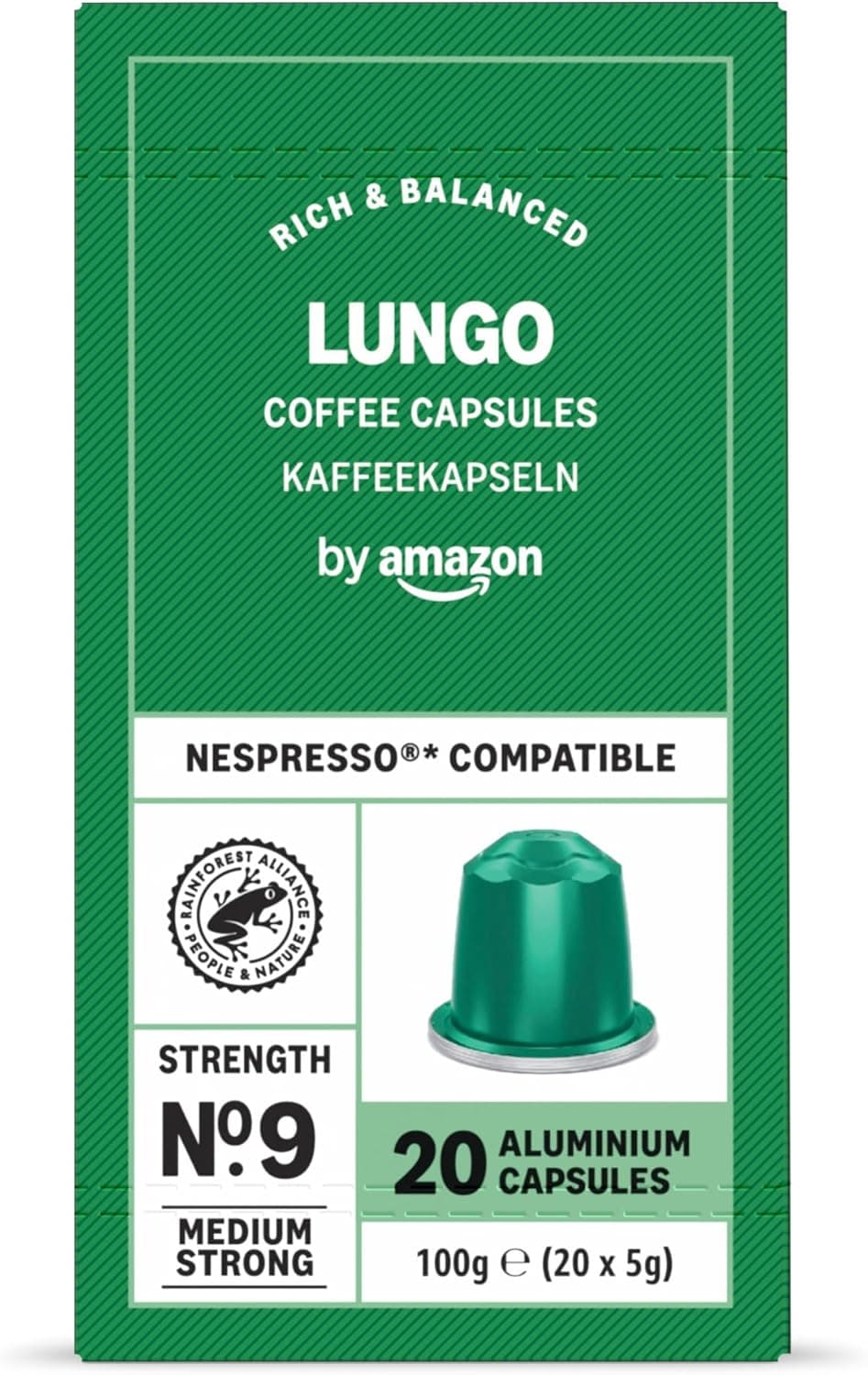 By Amazon Lungo | Cápsulas de café em alumínio compatíveis com Nespresso, torra média, 20 unidades