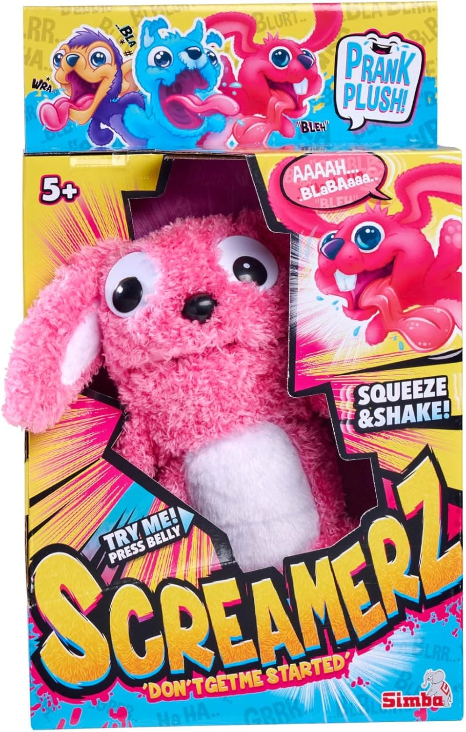 Simba Screamerz coelho parlanchin com som, peluche divertido com gritos, figura de peluche para crianças a partir dos 5 anos, aprox. 30 cm, rosa (105953332)