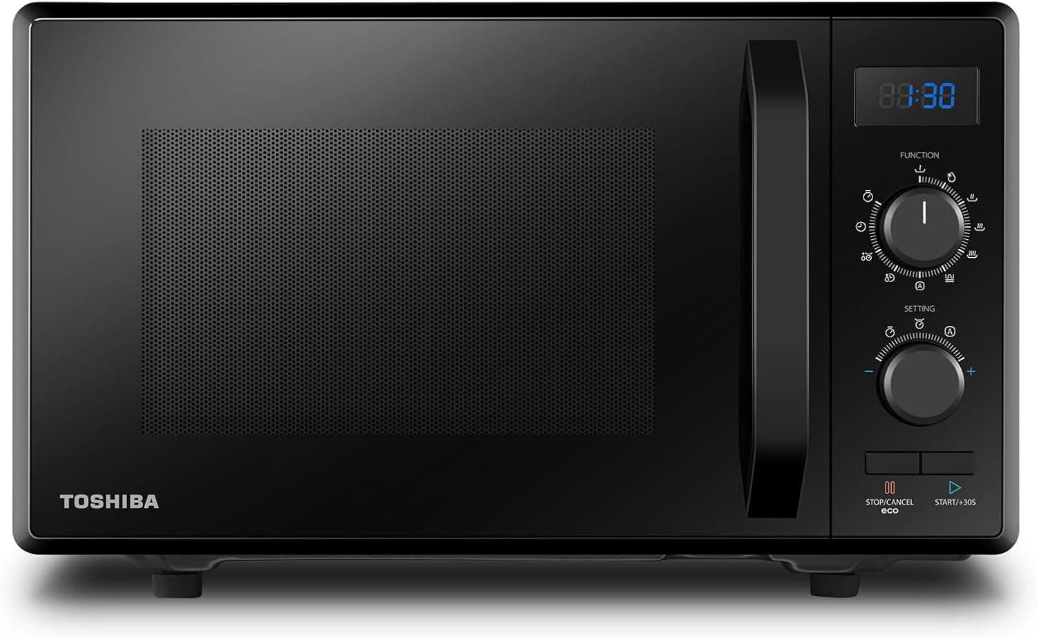 Toshiba MW2-AG23P (BK) Forno micro-ondas (900 W, 23 L), com função Grill 1050 W, 8 menus automáticos, função ECO, bandeja giratória com memória de posição, cor preta