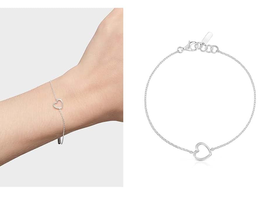 TOUS Pulseira de prata de lei para mulher com motivo de coração, 17,5 cm de comprimento, elegante e sofisticado