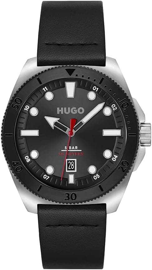 HUGO Relógio analógico de quartzo para homem com correia em pele preta 1530301