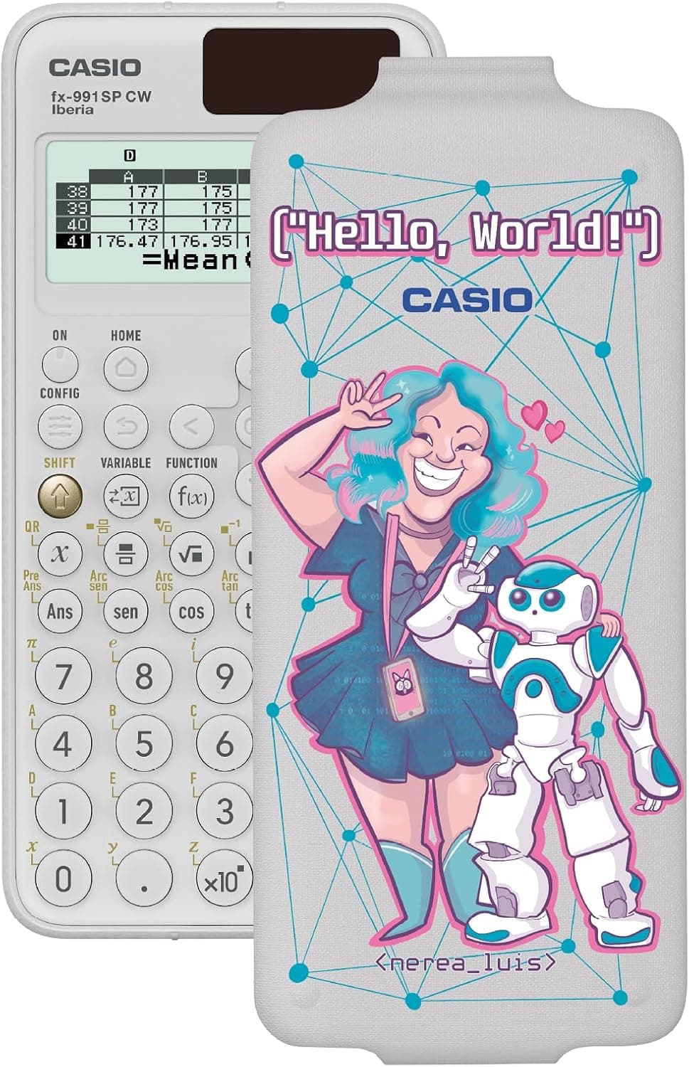 Casio FX-991SP CW, Calculadora científica com Nerea Luís ilustrada por Ana Belén Rivero, recomendada para o currículo espanhol e português, 5 idiomas, mais de 560 funções, solar, cor branca