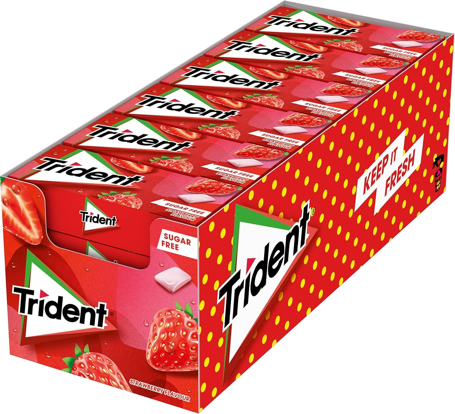Trident Fresh Gragea morango - Pastilhas sem açúcar com sabor de morango, embalagem de 24 embalagens de 14,5 g