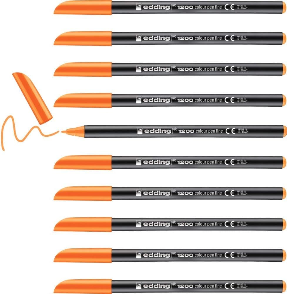 Marcador edding ponta de fibra 1200 laranja néon n.66 ponta de fibra 0,5 mm, 10 unidades