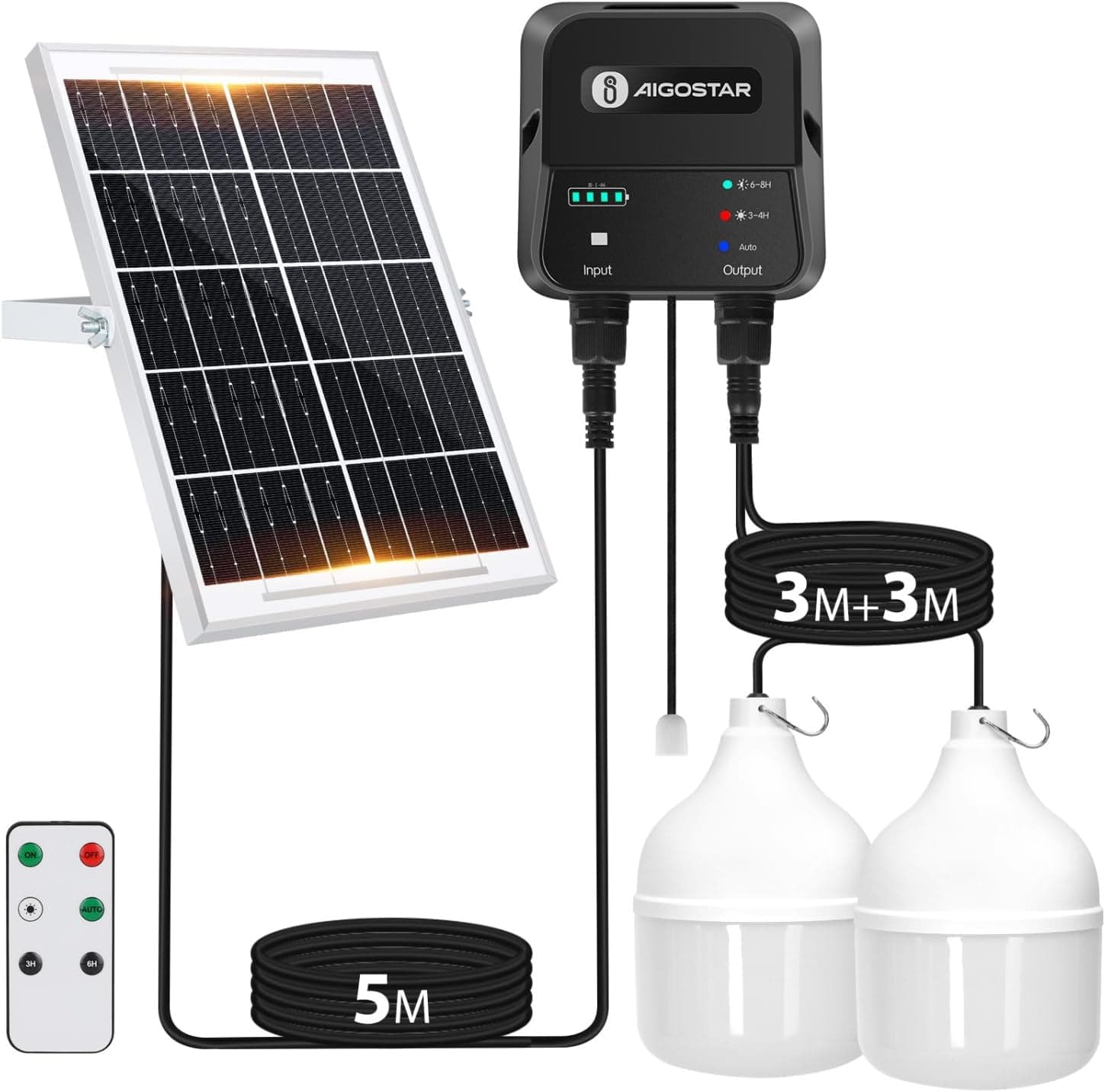 Aigostar - Luz LED solar exterior 70 W, com controlo remoto e caixa de armazenamento de energia, cabo de 11 m, IP65 impermeável, candeeiro solar exterior para interior, jardim, garagem, campismo