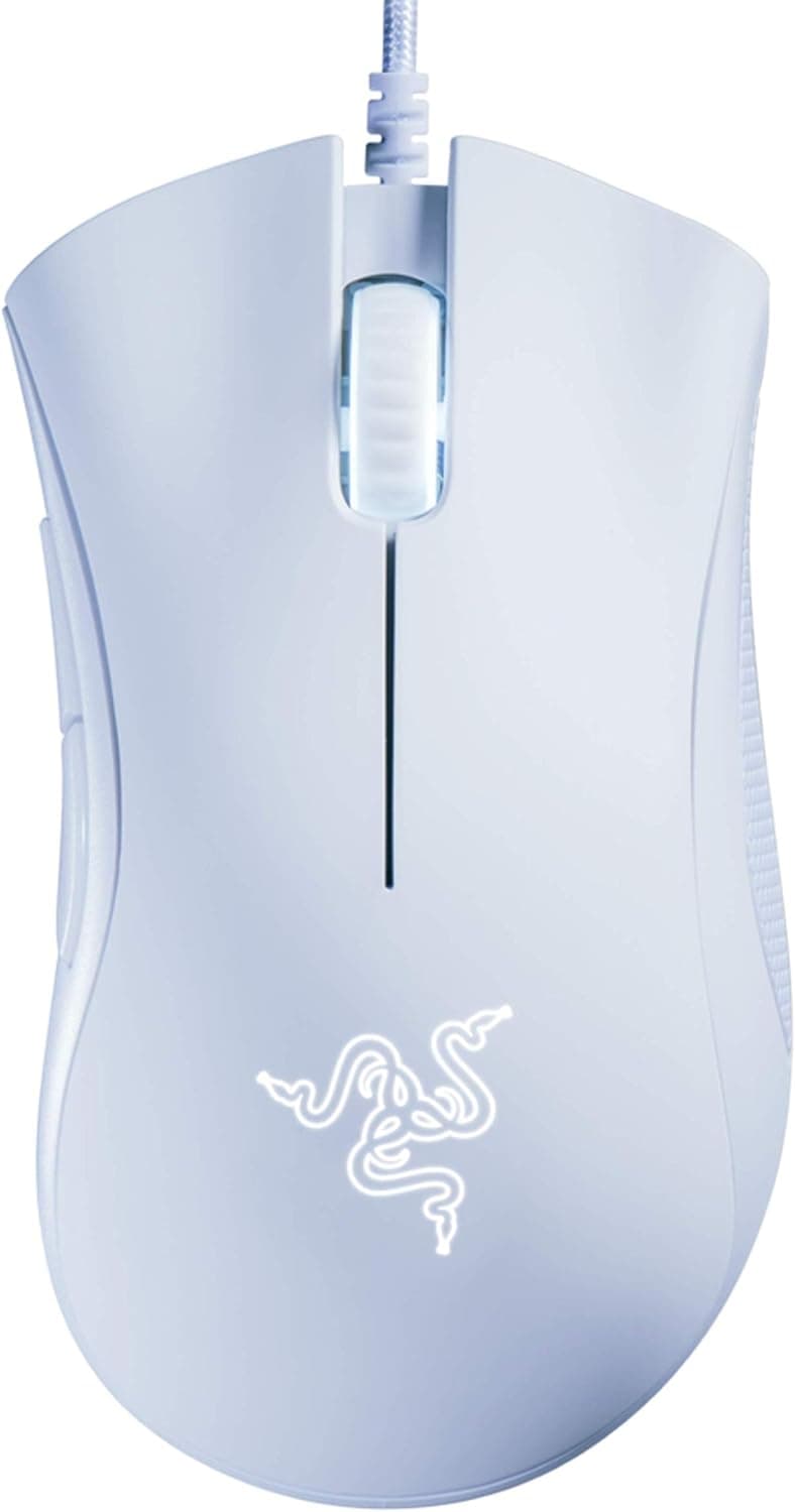 Razer Rato para jogos DeathAdder Essential, sensor ótico, 6400 DPI, 5 botões programáveis, interruptores mecânicos, pegas laterais de borracha, cor branca