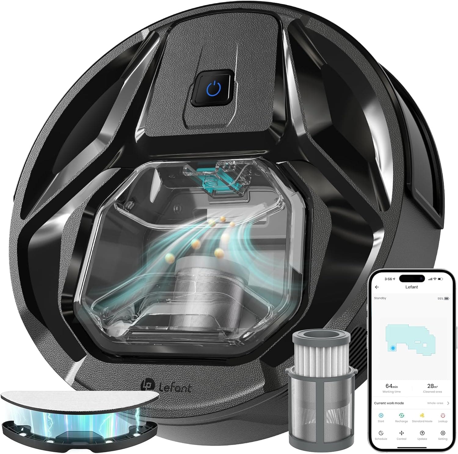 LEFANT M320 | Robot aspirador e mopa 3 em 1 com navegação precisa, 6000Pa de potência, depósito visível de 800 ml e 210 minutos de autonomia