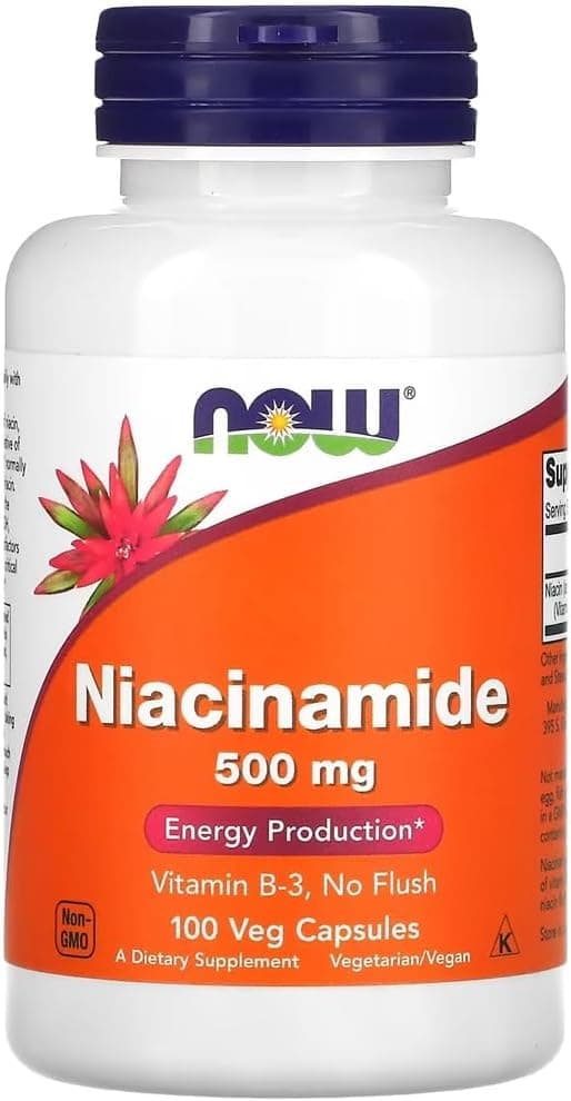 Now Foods NIACINAMIDE 500 mg Niacinamida 500 mg | Alta dose de niacinamida para a saúde da pele e das células - 100 cápsulas
