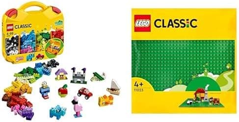 LEGO 10713 Mala clássica criativa, brinquedo de armazenamento de tijolos coloridos e 11023 base clássica verde de 48 x 48 tacas, placa placa placa de construção e expansão