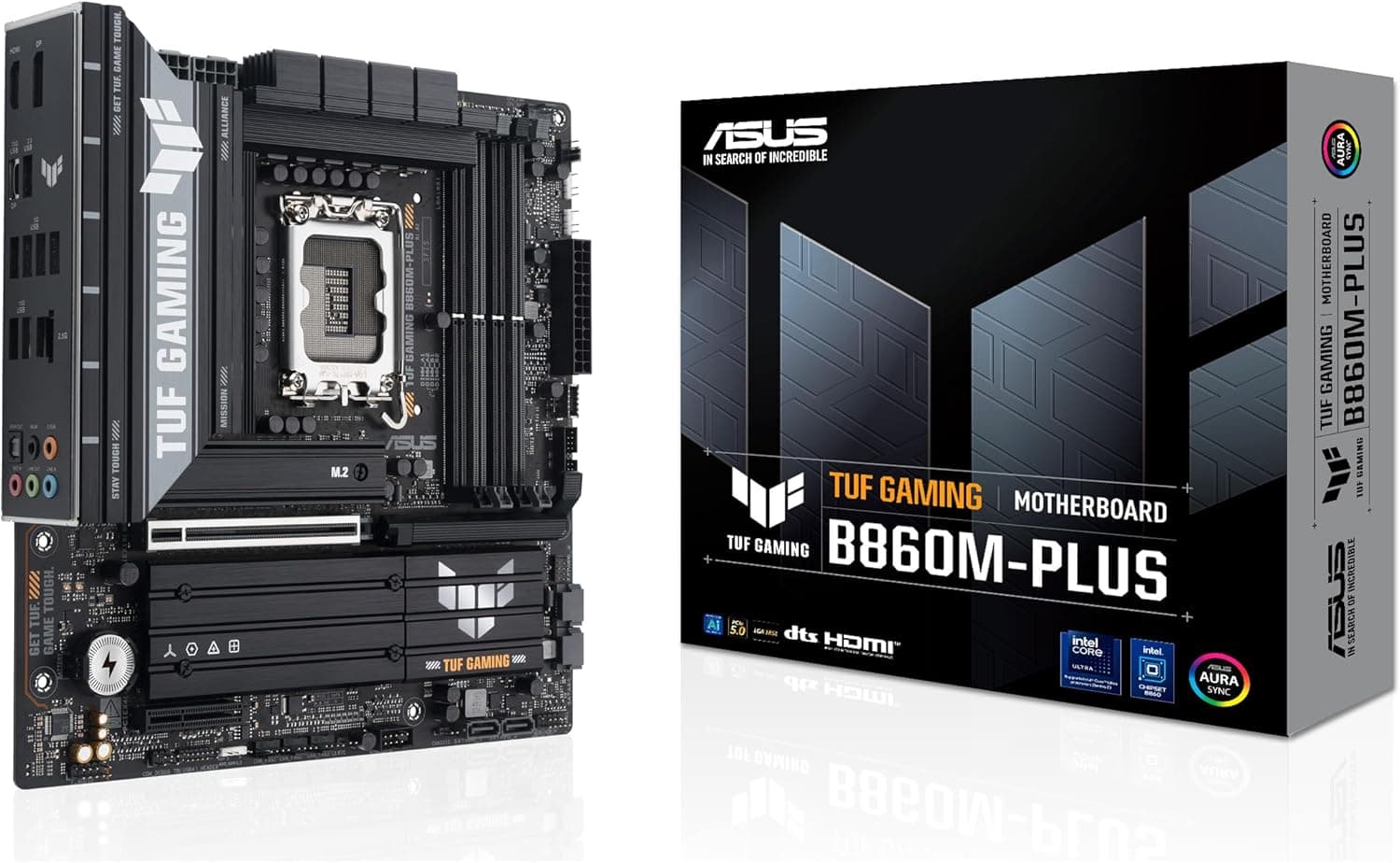 ASUS TUF Gaming B860M-PLUS, placa base Intel mATX, 12 + 1 + 2 + 1 etapas de alimentação DrMOS 80A, DDR5, PCIe 5.0, 3 ranhuras M.2, Realtek 2,5 Gb Ethernet, DisplayPort, HDMI, USB 20 Gbps tipo-C