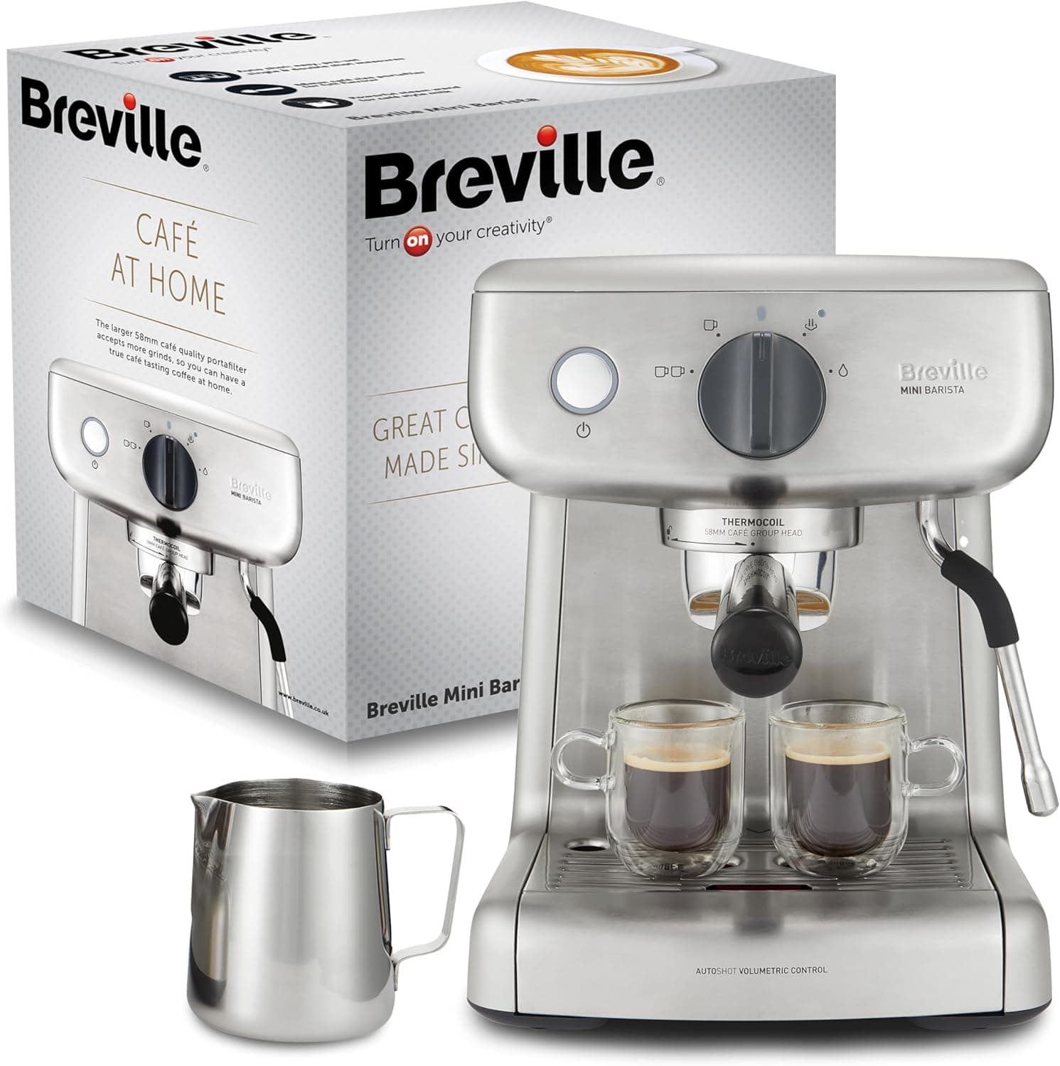 Breville Mini Barista máquina de café expreso, totalmente automática con espumador de leche al vapor y bomba italiana de 15 bares [VCF125X] Barista Mini