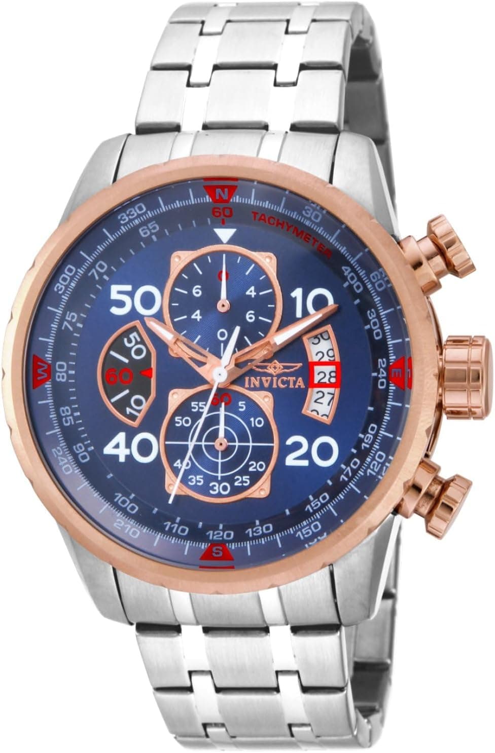 Invicta Aviator Relógio de quartzo para homem, aço inoxidável, 48 mm
