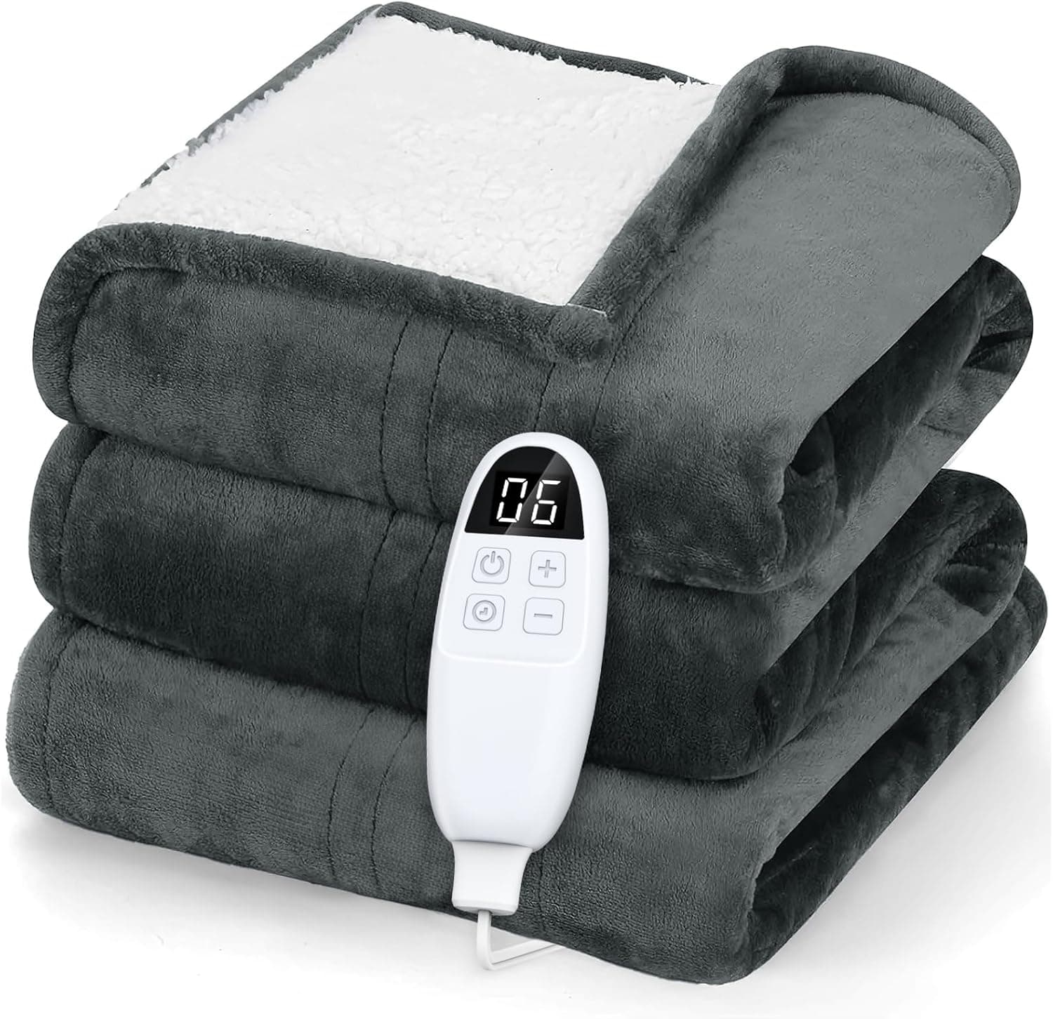 PRANITE Manta elétrica - 180 x 130 cm manta térmica com 6 configurações de calor, 10 H temporizador, lavável na máquina manta elétrica para sofá casa escritório, cinzento