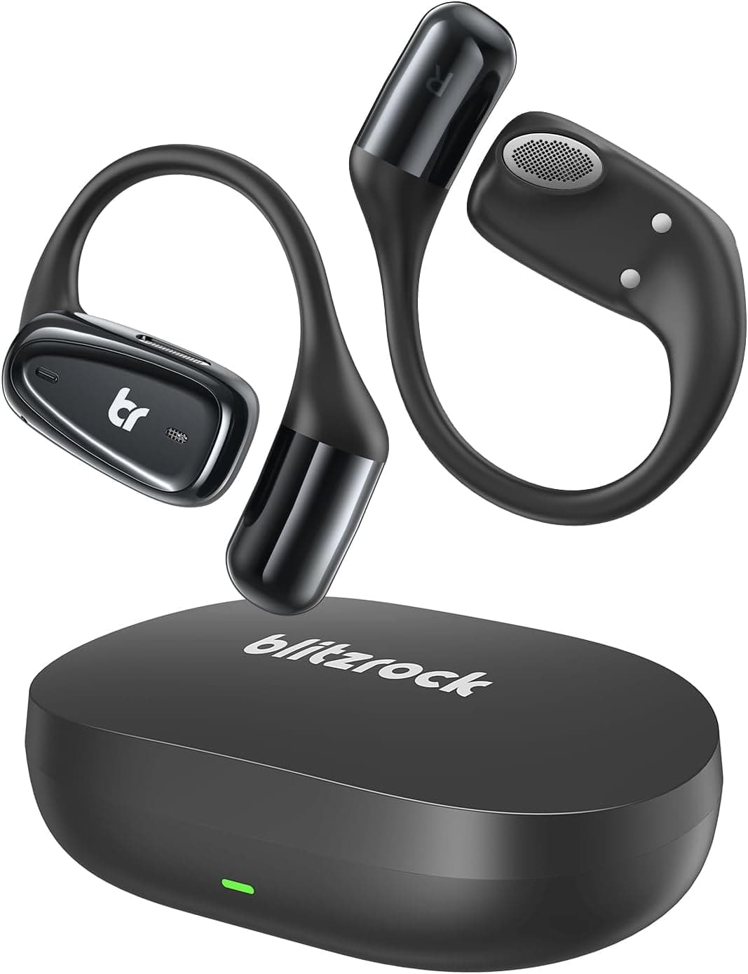 BlitzRock Auriculares orelha aberta sem fios Bluetooth 5.4 desportivos, ultraleve e confortável, gancho ultra fino de 0,7 mm, clareza de chamada, IPX7, reprodução de 28H, preto