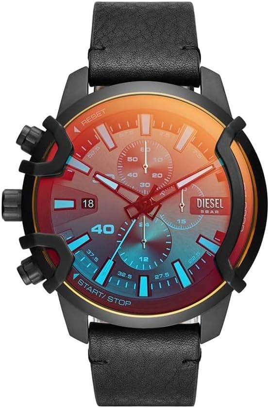 Diesel Griffed DZ4519 | Relógio cronógrafo masculino em quartzo com mostrador preto e correia em pele