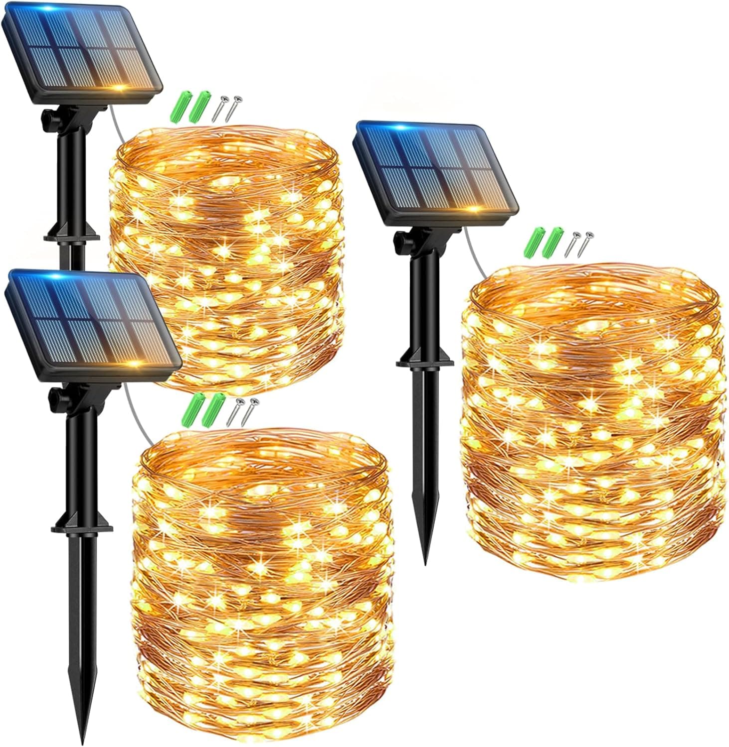 Peasur Guirlandas luzes solares para exterior - 3-pack 12 + 2 m 120 LED luzes solares LED exterior jardim luzes de Natal exterior solares luz solar exterior jardim corrente para exteriores decoração