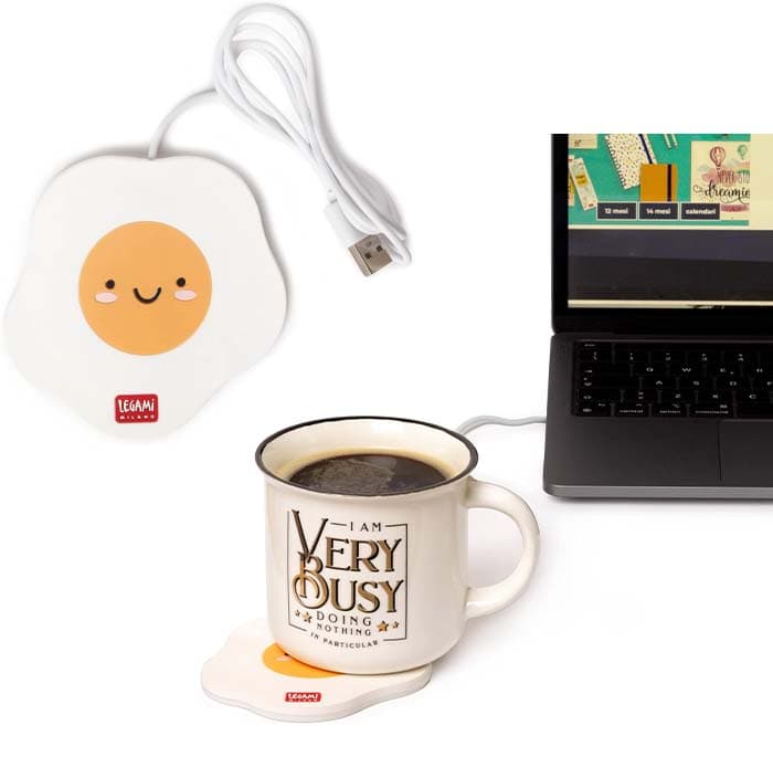 Legami - Aquecedor de caneca USB, 10 x 10 cm, de vinil, ideal para canecas e copos com fundo plano, entrada USB, tema Egg
