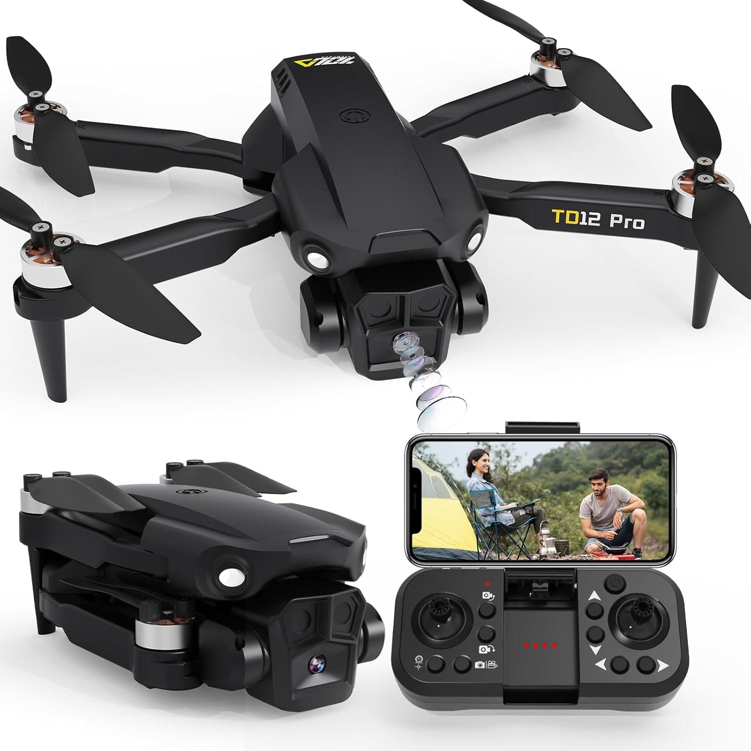 Toladrone Drone com câmara HD 1080P, drone com motor sem escovas ajustável motorizada 90° transmissão FPV drones para adultos Quadcopter RC para iniciantes